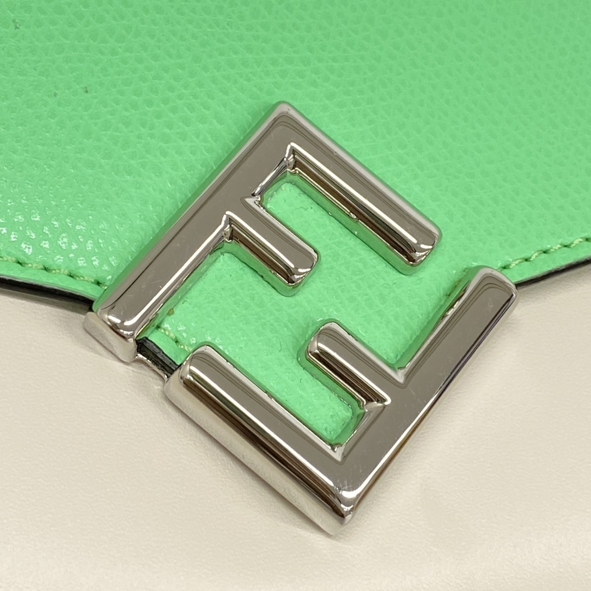 Fendi Long Wallet FF Diamond Leather Beige Green Women's