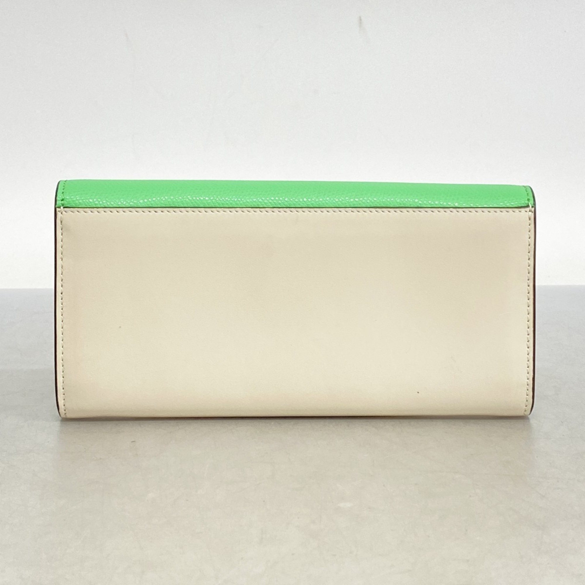 Fendi Long Wallet FF Diamond Leather Beige Green Women's