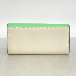 Fendi Long Wallet FF Diamond Leather Beige Green Women's