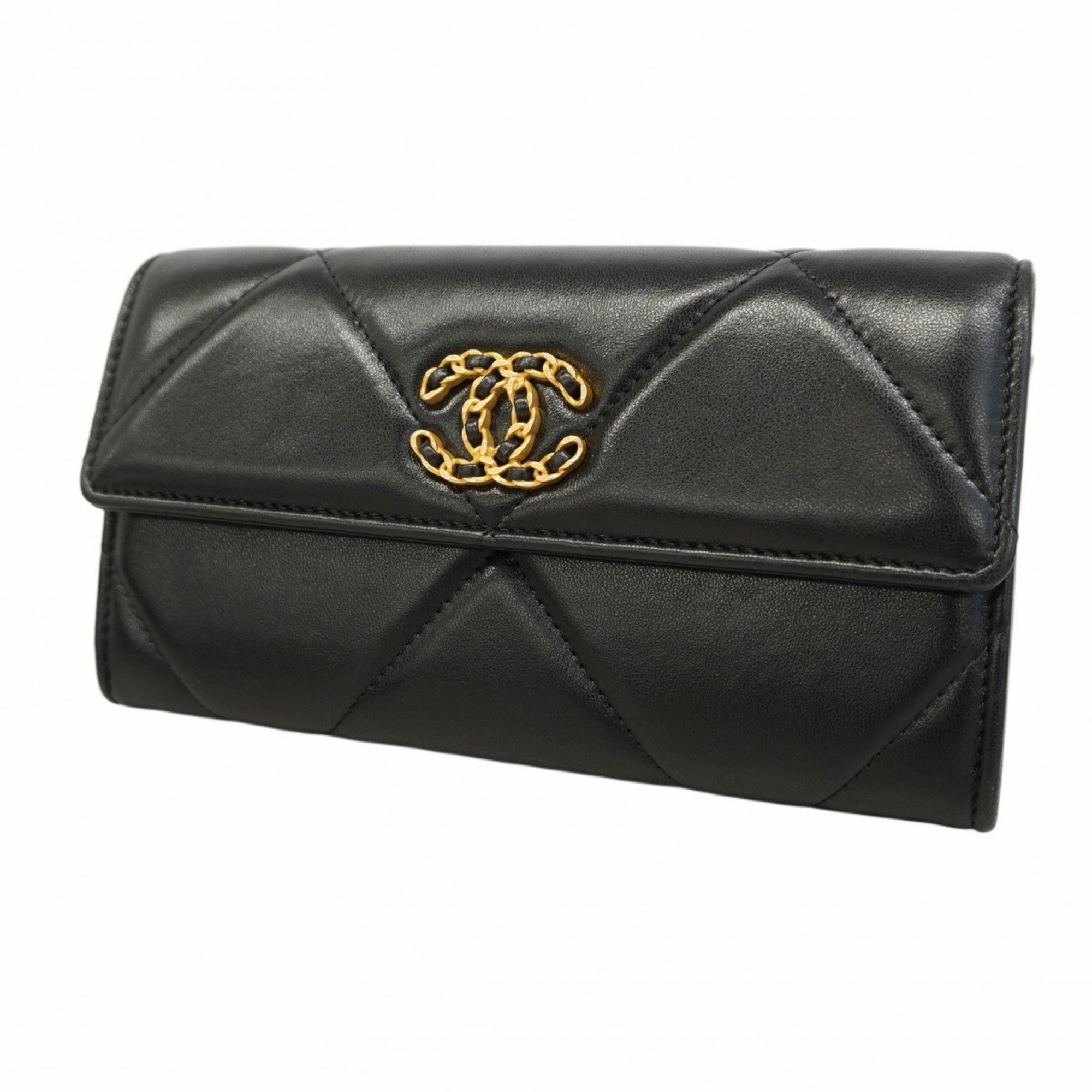 Chanel Long Wallet 19 Lambskin Black Women's