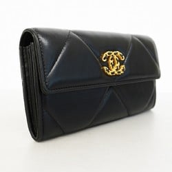 Chanel Long Wallet 19 Lambskin Black Women's