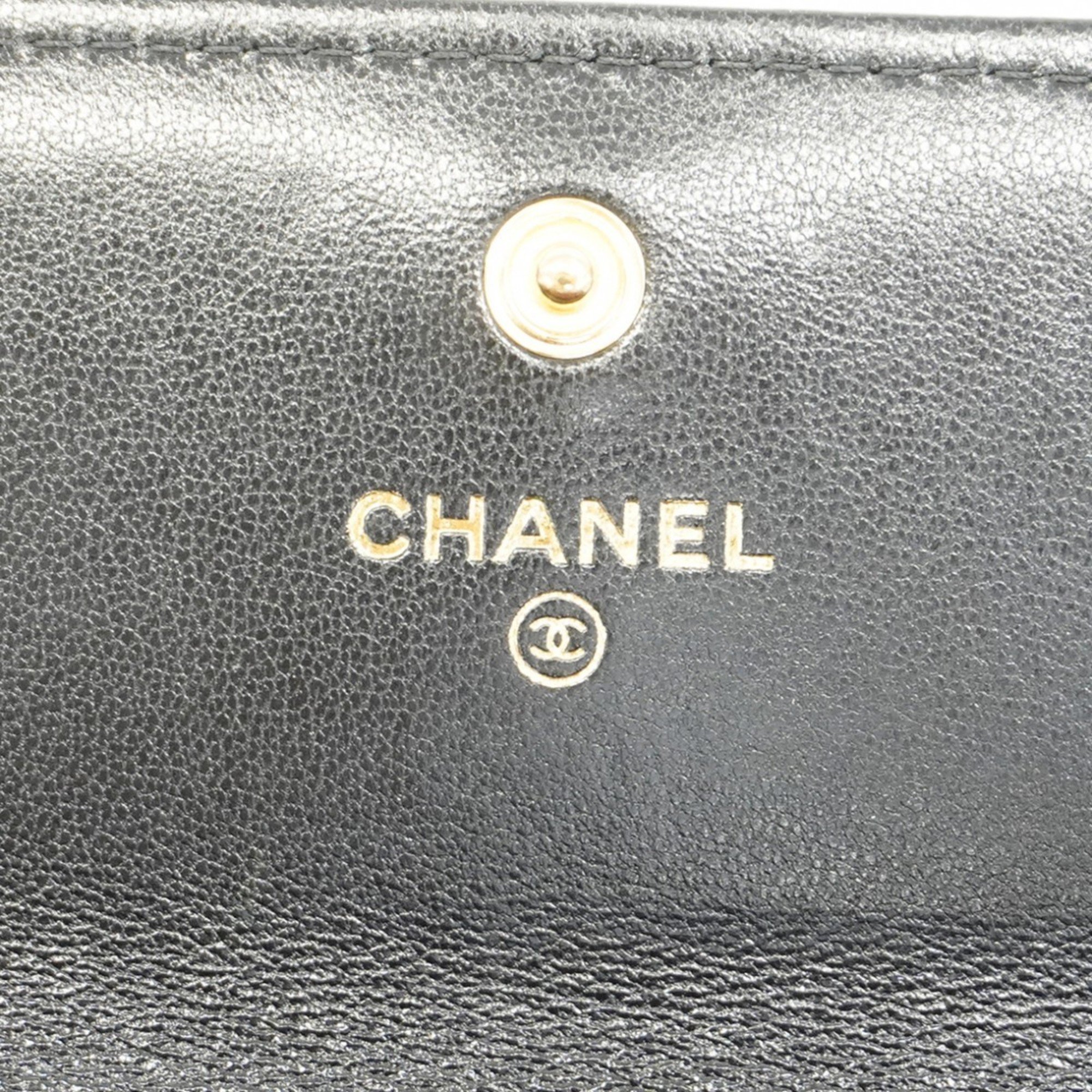 Chanel Long Wallet 19 Lambskin Black Women's