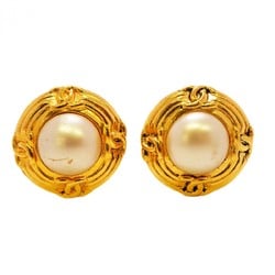 Chanel Earrings Coco Mark Circle Fake Pearl GP Plated Gold Ladies