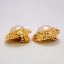 Chanel Earrings Coco Mark Circle Fake Pearl GP Plated Gold Ladies