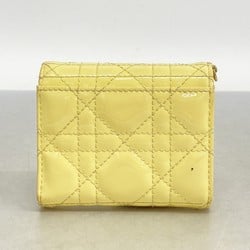 Christian Dior Tri-fold Wallet Cannage Enamel Yellow Women's