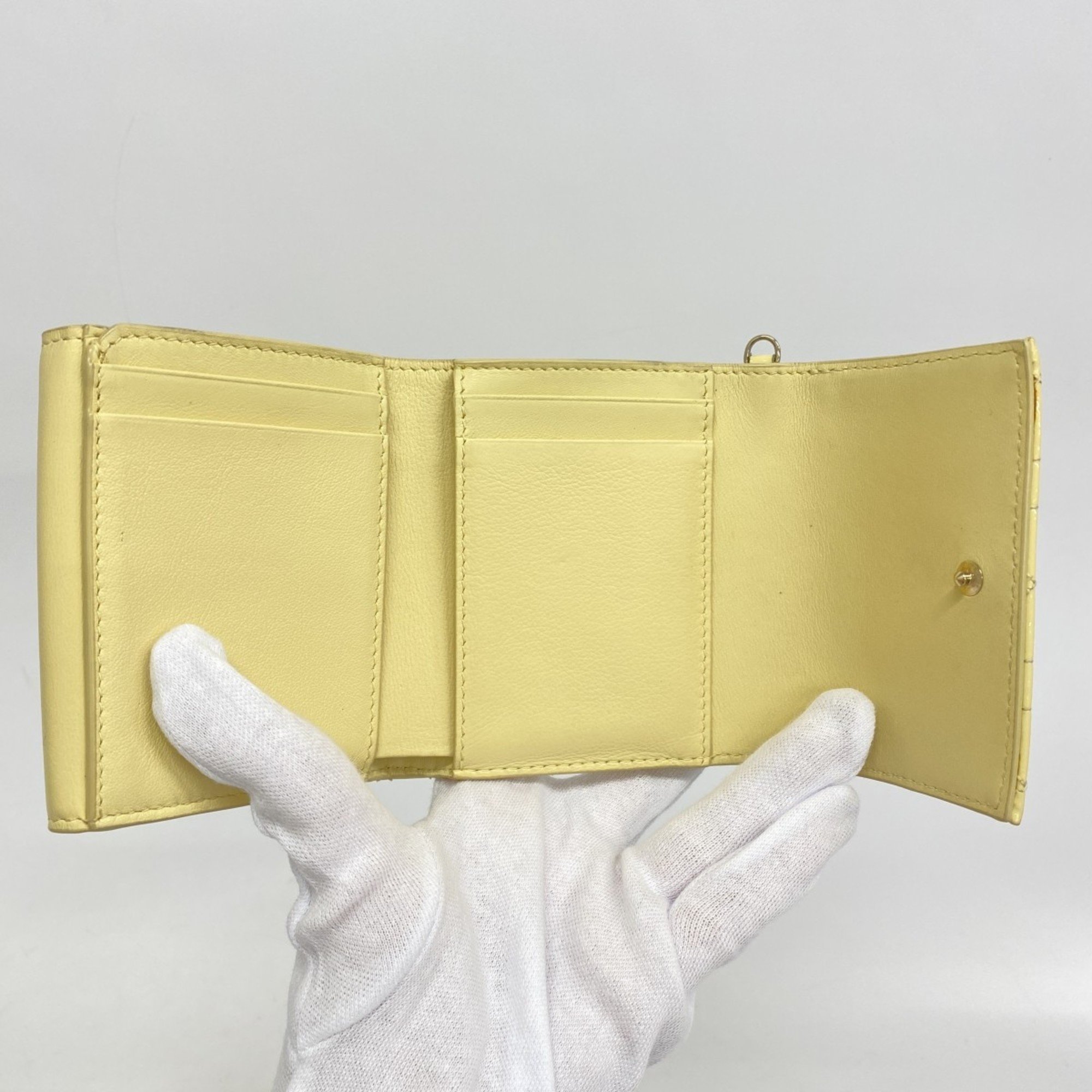 Christian Dior Tri-fold Wallet Cannage Enamel Yellow Women's