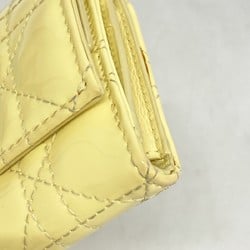 Christian Dior Tri-fold Wallet Cannage Enamel Yellow Women's