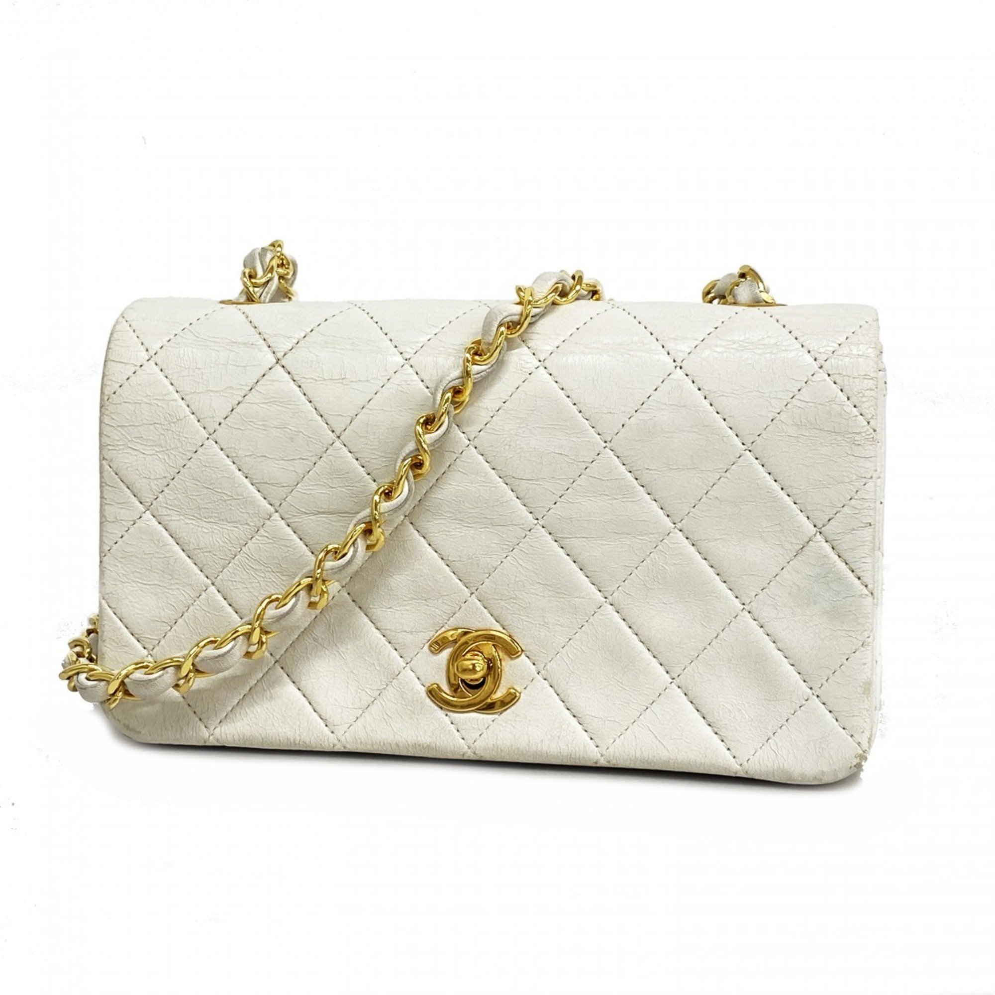 Chanel Shoulder Bag Matelasse Lambskin White Women's