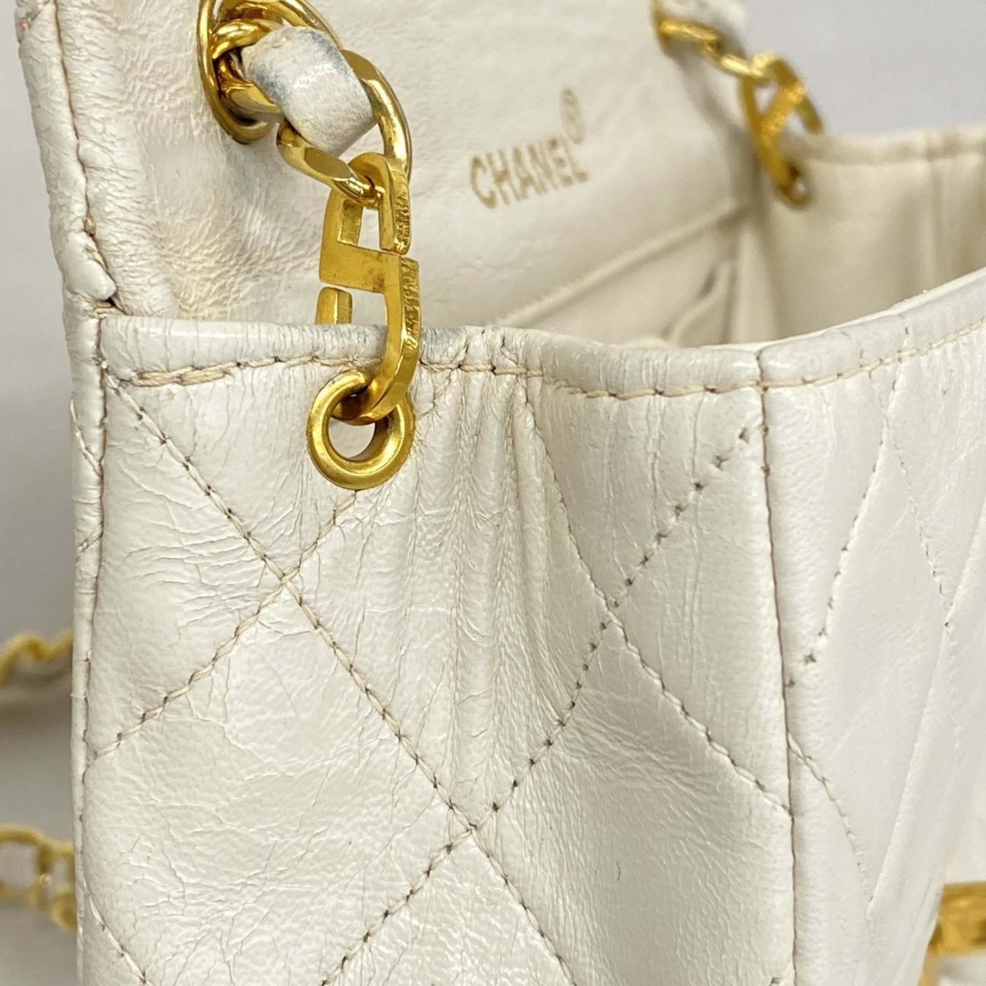 Chanel Shoulder Bag Matelasse Lambskin White Women's