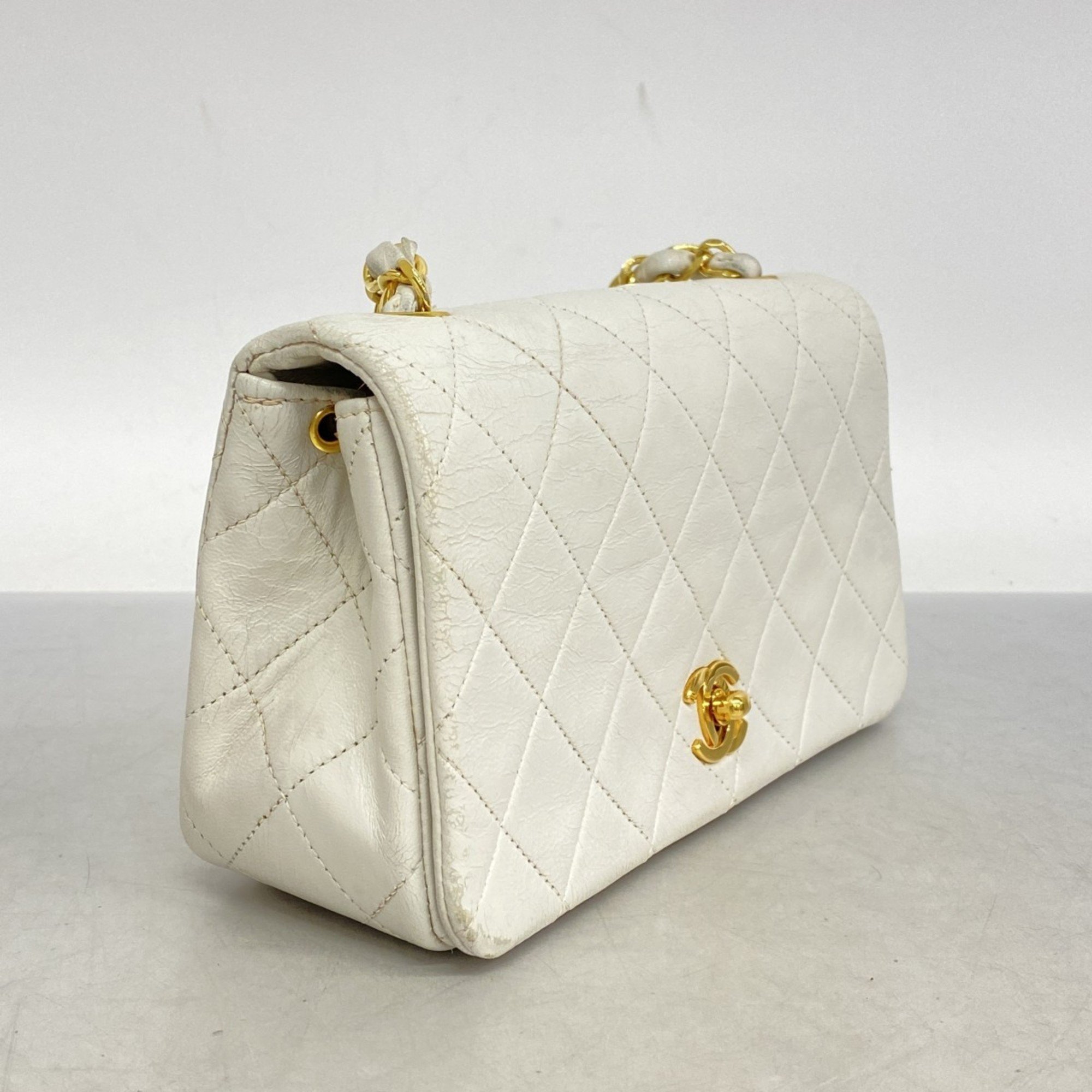 Chanel Shoulder Bag Matelasse Lambskin White Women's