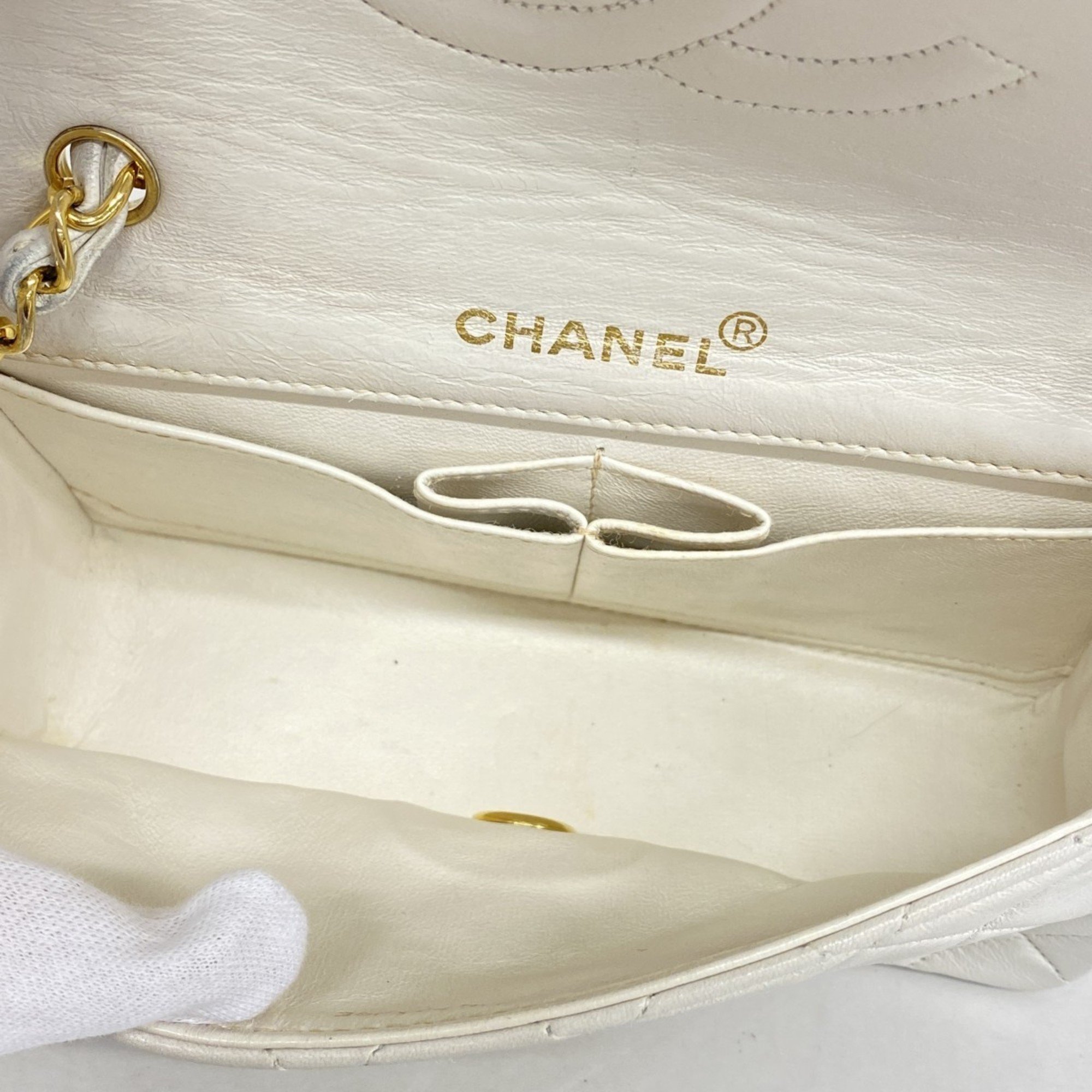 Chanel Shoulder Bag Matelasse Lambskin White Women's