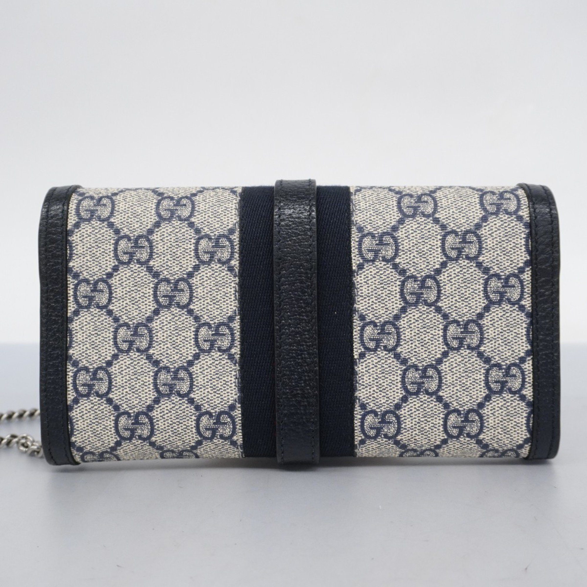 Gucci Shoulder Wallet GG Supreme Sherry Line New Jackie 652681 Navy Ivory Red Women's