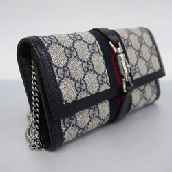 Gucci Shoulder Wallet GG Supreme Sherry Line New Jackie 652681 Navy Ivory Red Women's