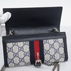 Gucci Shoulder Wallet GG Supreme Sherry Line New Jackie 652681 Navy Ivory Red Women's