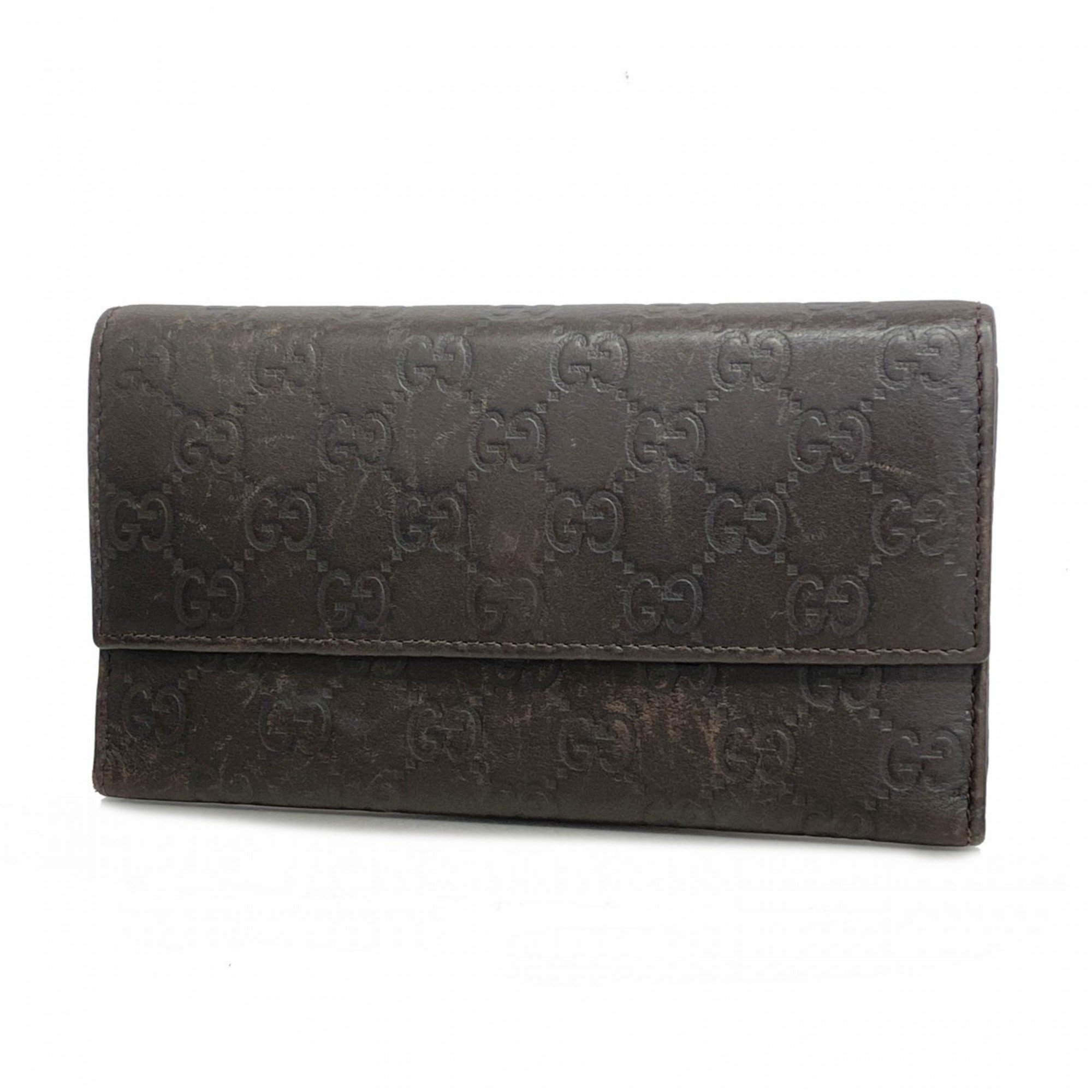 Gucci Tri-fold Long Wallet Guccissima 257303 Leather Brown Champagne Men's Women's