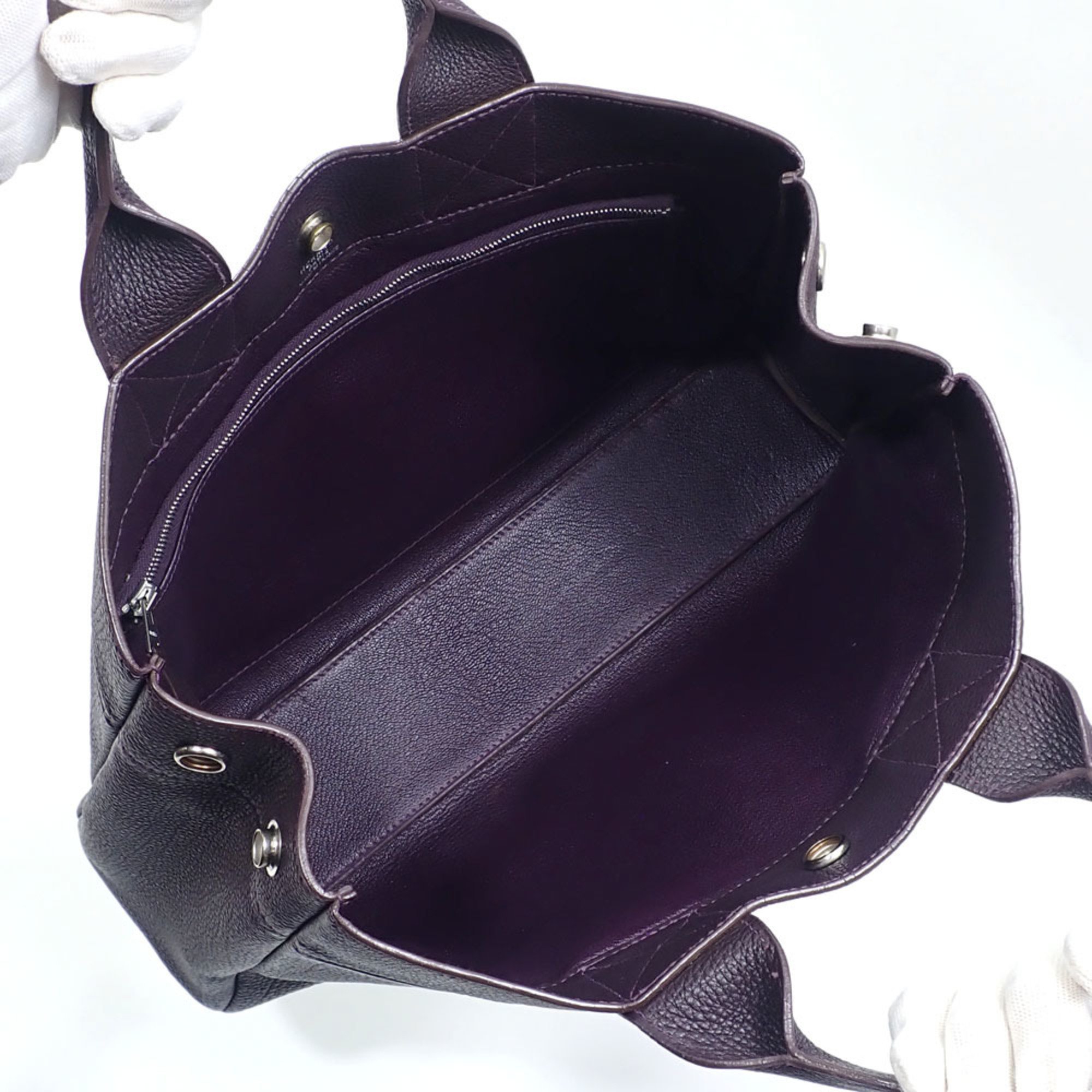 Hermes Foul Tote PM Bag Purple Evercalf F Stamp Made in 2002 HERMES Leather Handbag Ladies Men's Unisex