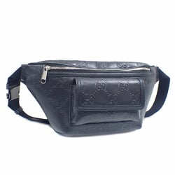 Gucci Belt Bag GG Embossed Men's Black Leather 645093 Body Waist Pouch