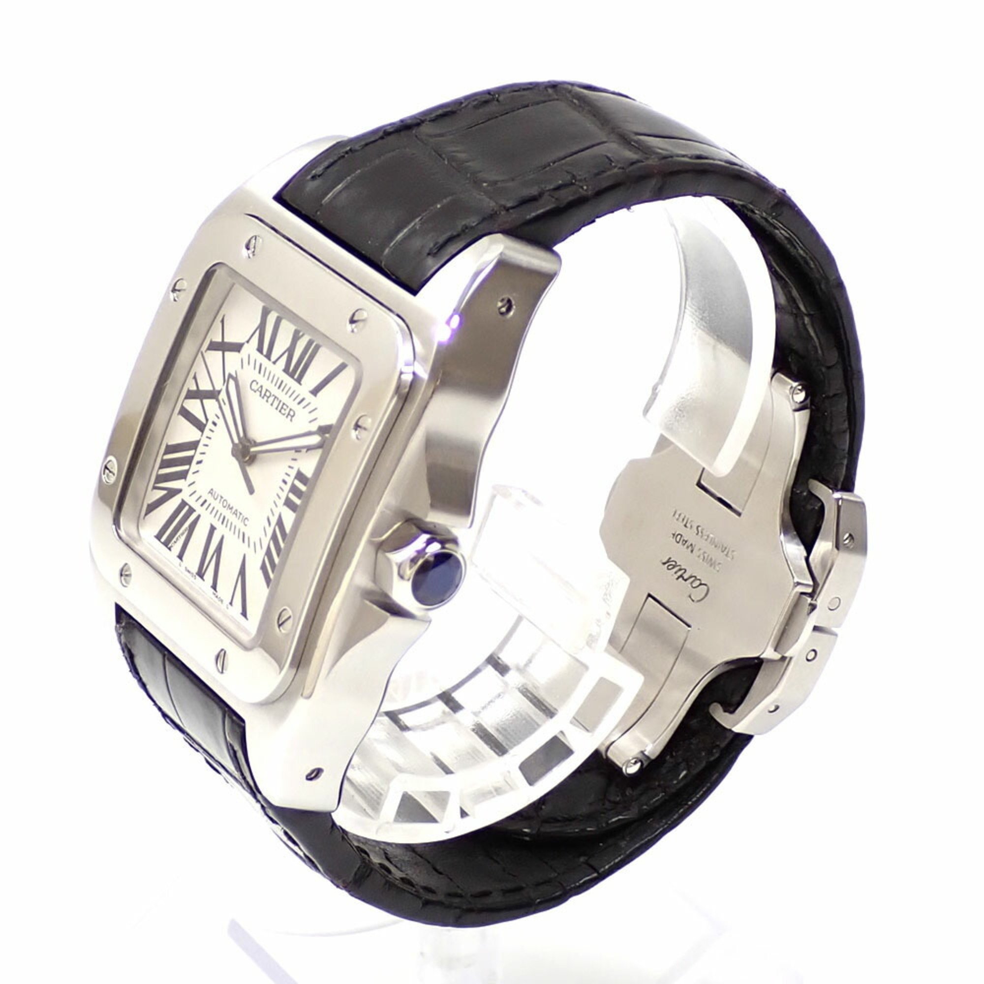 Cartier Wristwatch Santos 100 LM Men's Automatic SS Leather Strap W20073X8 A214707