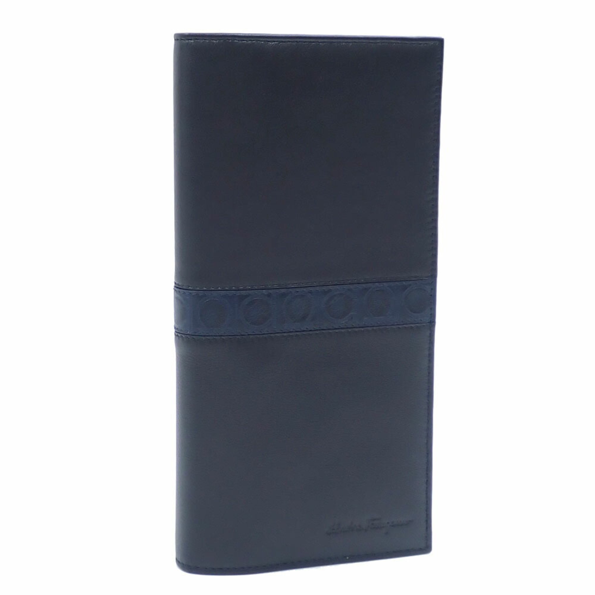 Salvatore Ferragamo Men's Bi-fold Long Wallet Black Navy Leather IY-668934 A215164