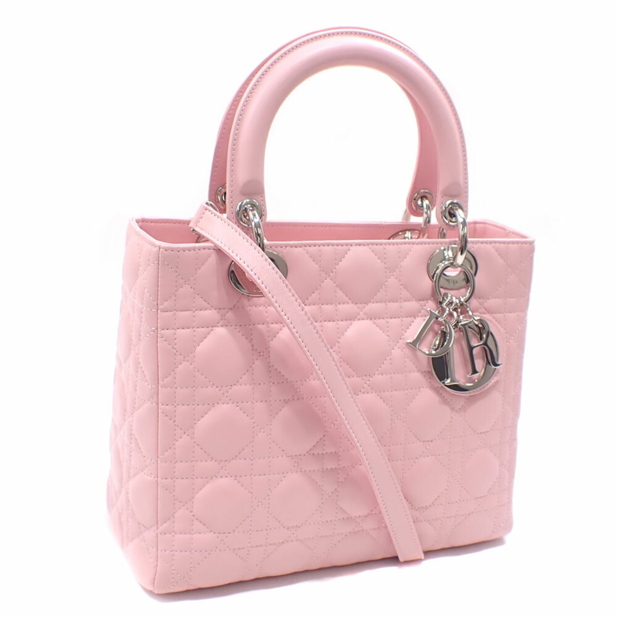 Christian Dior Handbag Lady Women's Light Pink Lambskin 32-MA-0094 Leather Shoulder Cannage