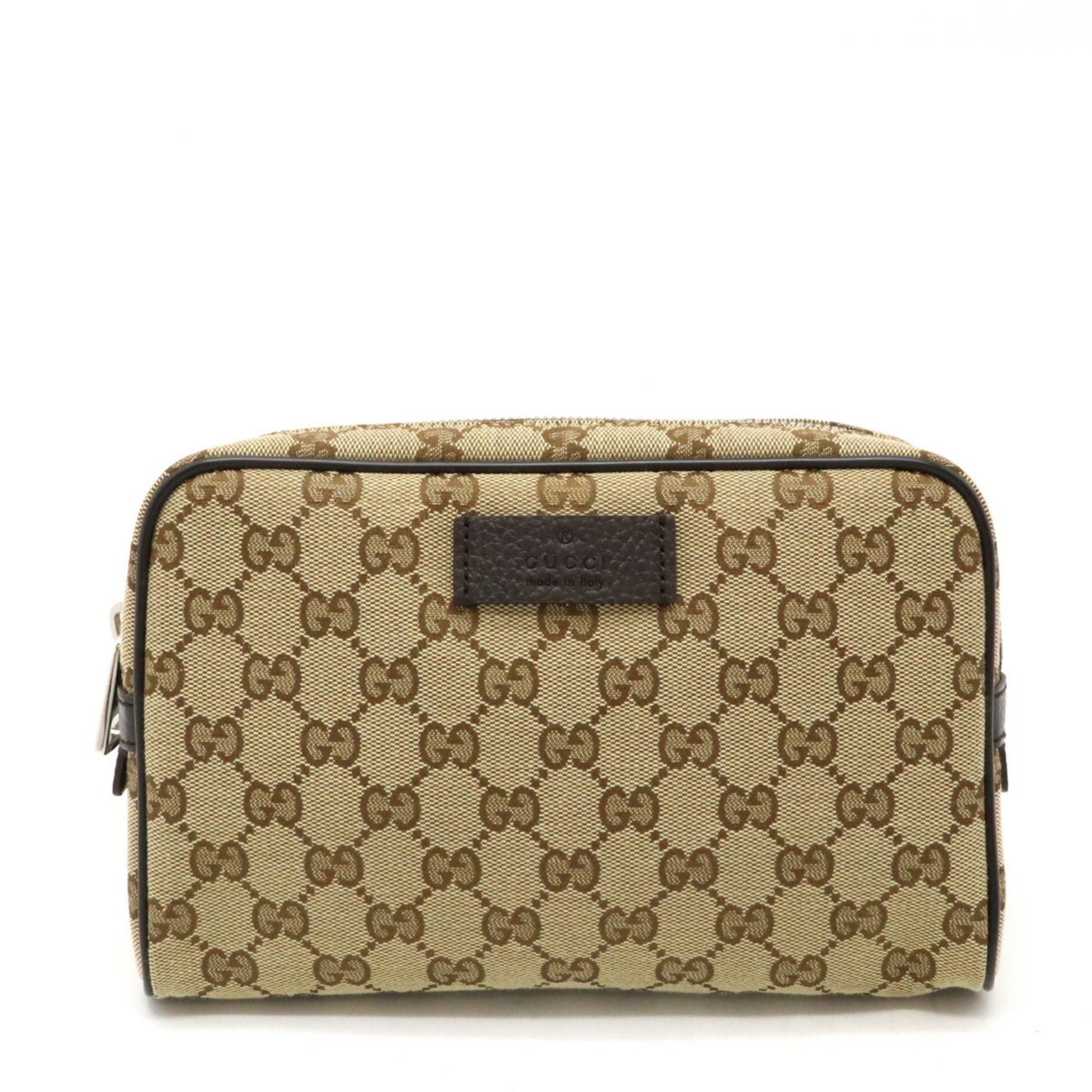 GUCCI GG canvas body bag, waist pouch, leather, beige, dark brown, 449174