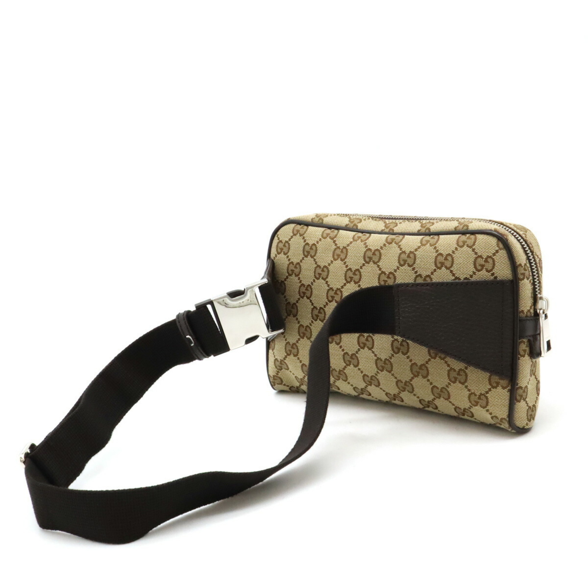 GUCCI GG canvas body bag, waist pouch, leather, beige, dark brown, 449174