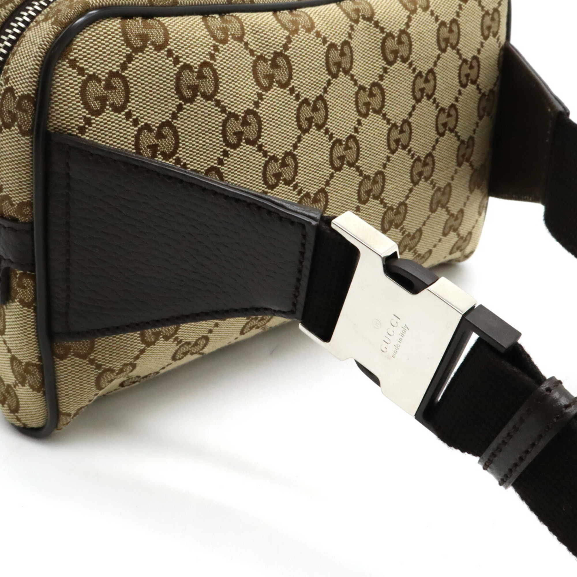 GUCCI GG canvas body bag, waist pouch, leather, beige, dark brown, 449174