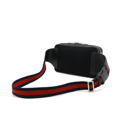 GUCCI GG Supreme Web Line Waist Bag, Body Belt PVC, Leather, Dark Gray, Black, 474293