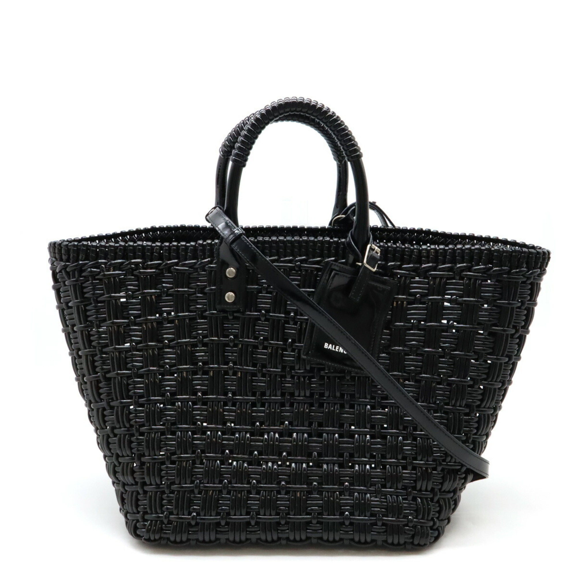 BALENCIAGA Bistro Basket Bag, Handbag, Shoulder Vinyl, Black, 671346