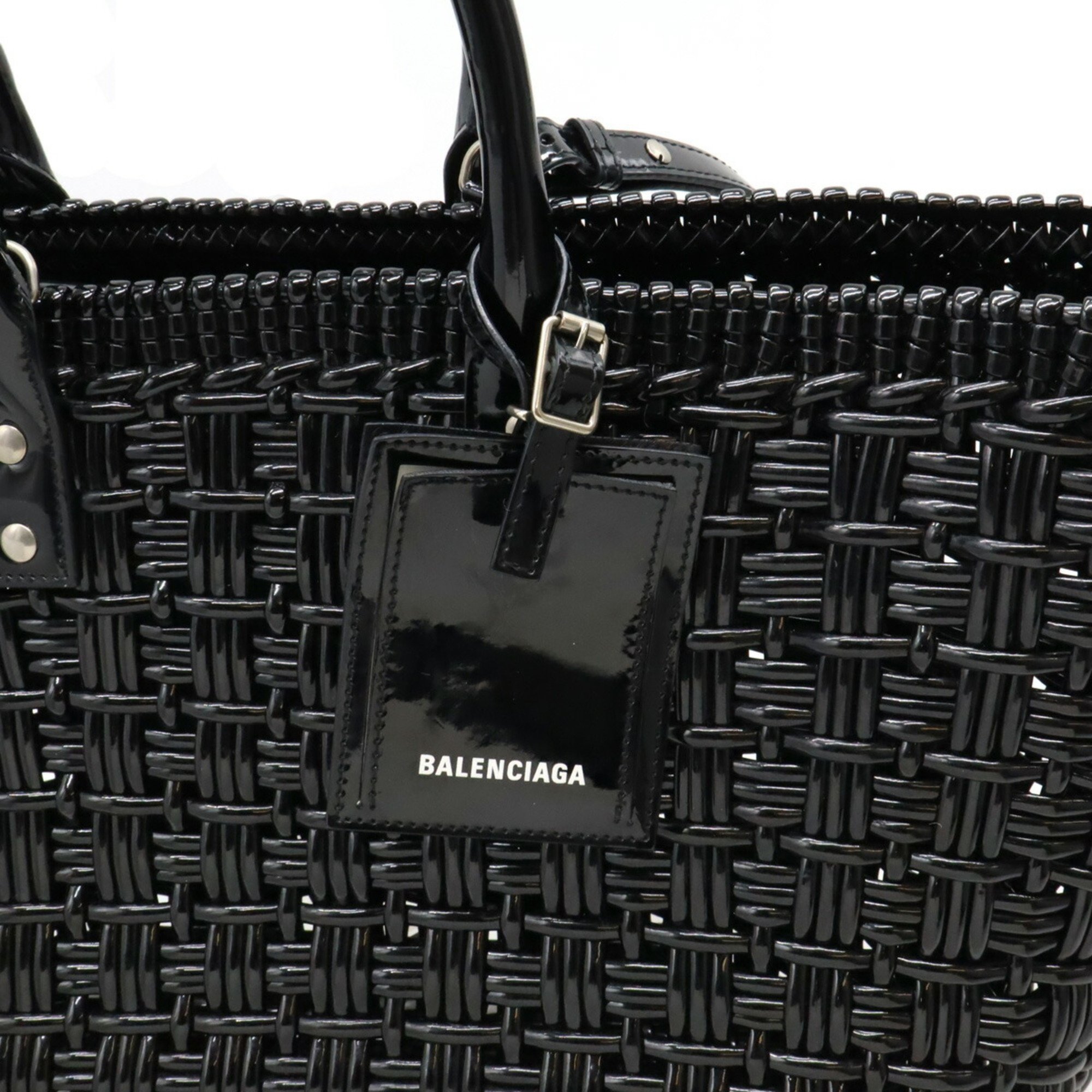 BALENCIAGA Bistro Basket Bag, Handbag, Shoulder Vinyl, Black, 671346