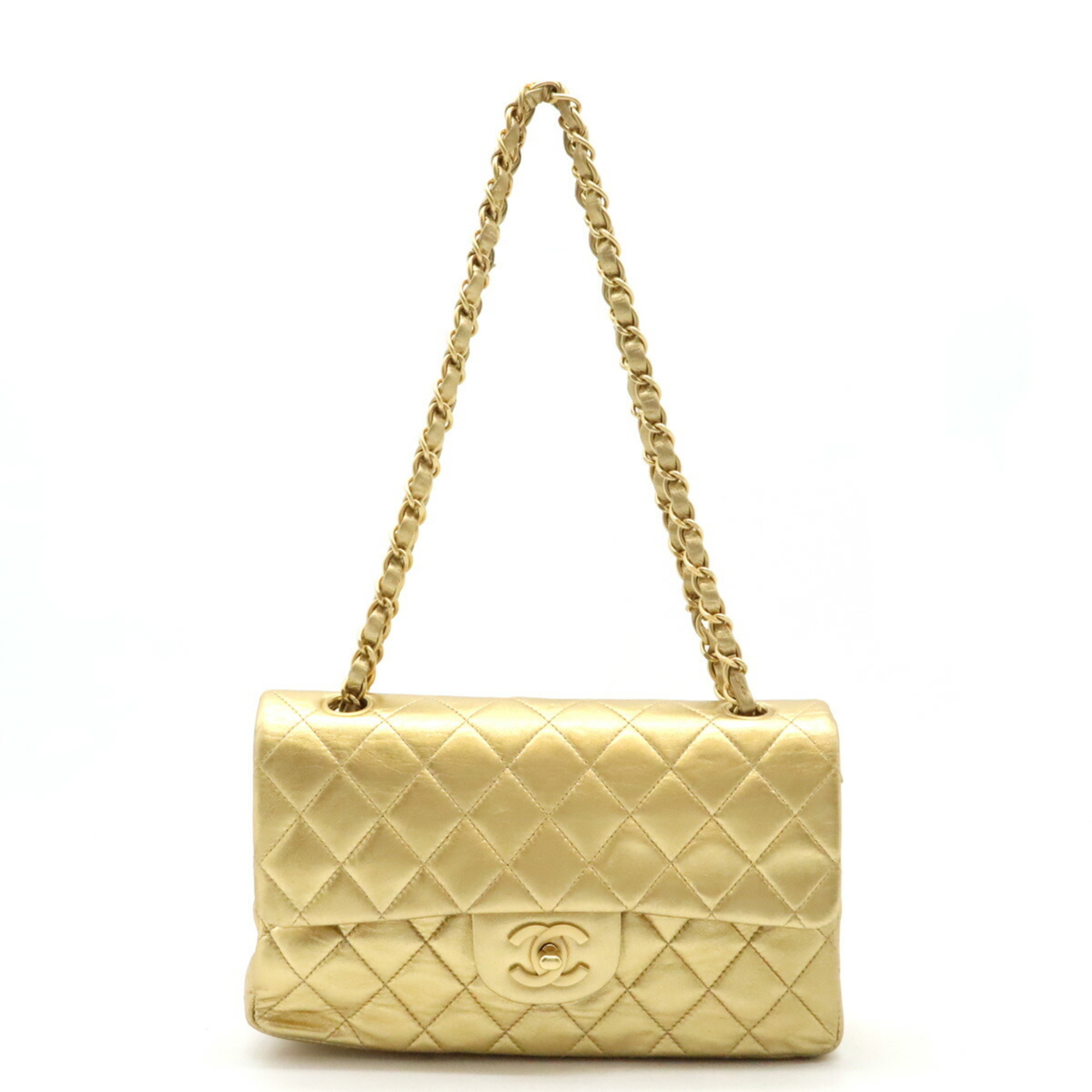 CHANEL Chanel Matelasse 23 Coco Mark Chain Shoulder Double Bag Leather Gold A01113