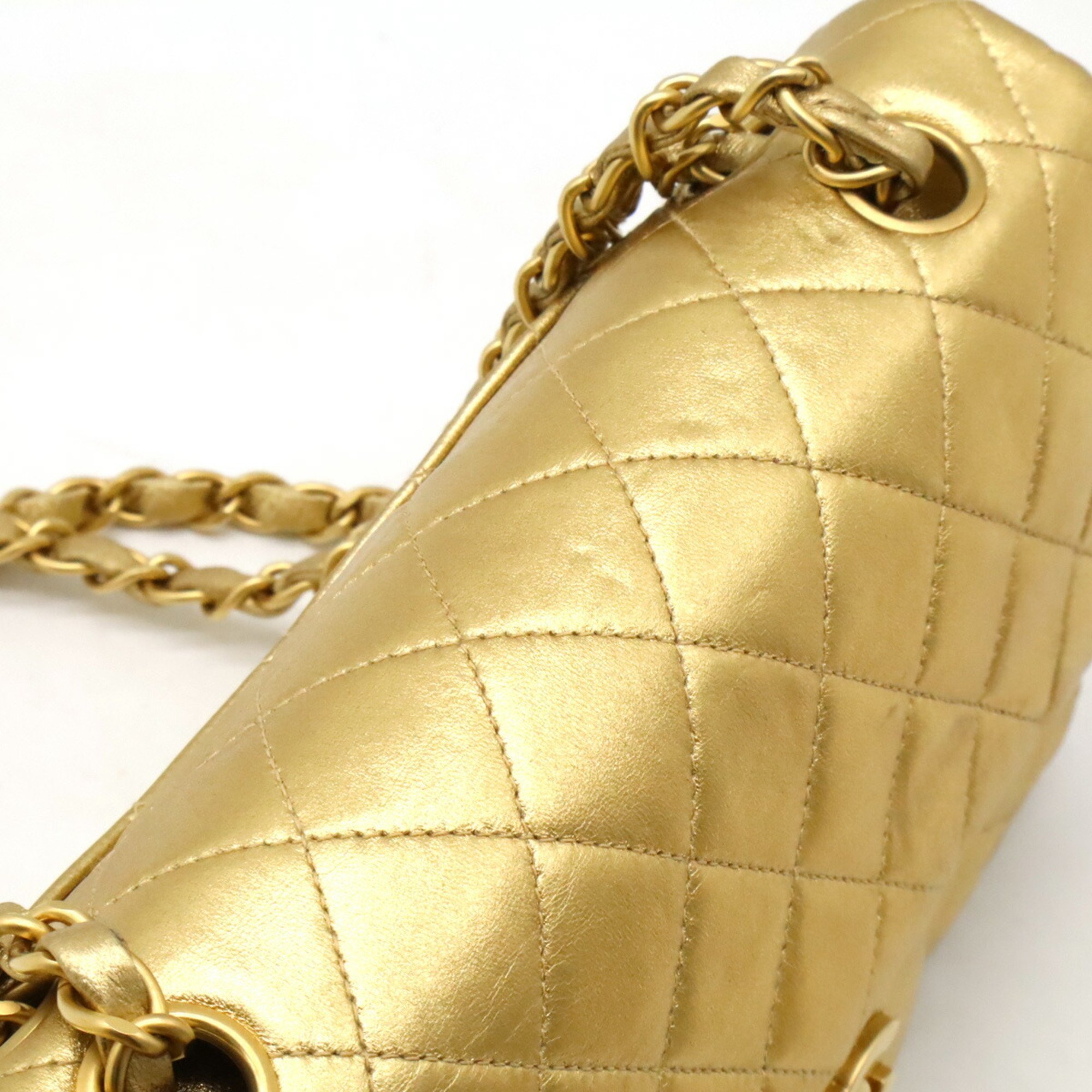 CHANEL Chanel Matelasse 23 Coco Mark Chain Shoulder Double Bag Leather Gold A01113