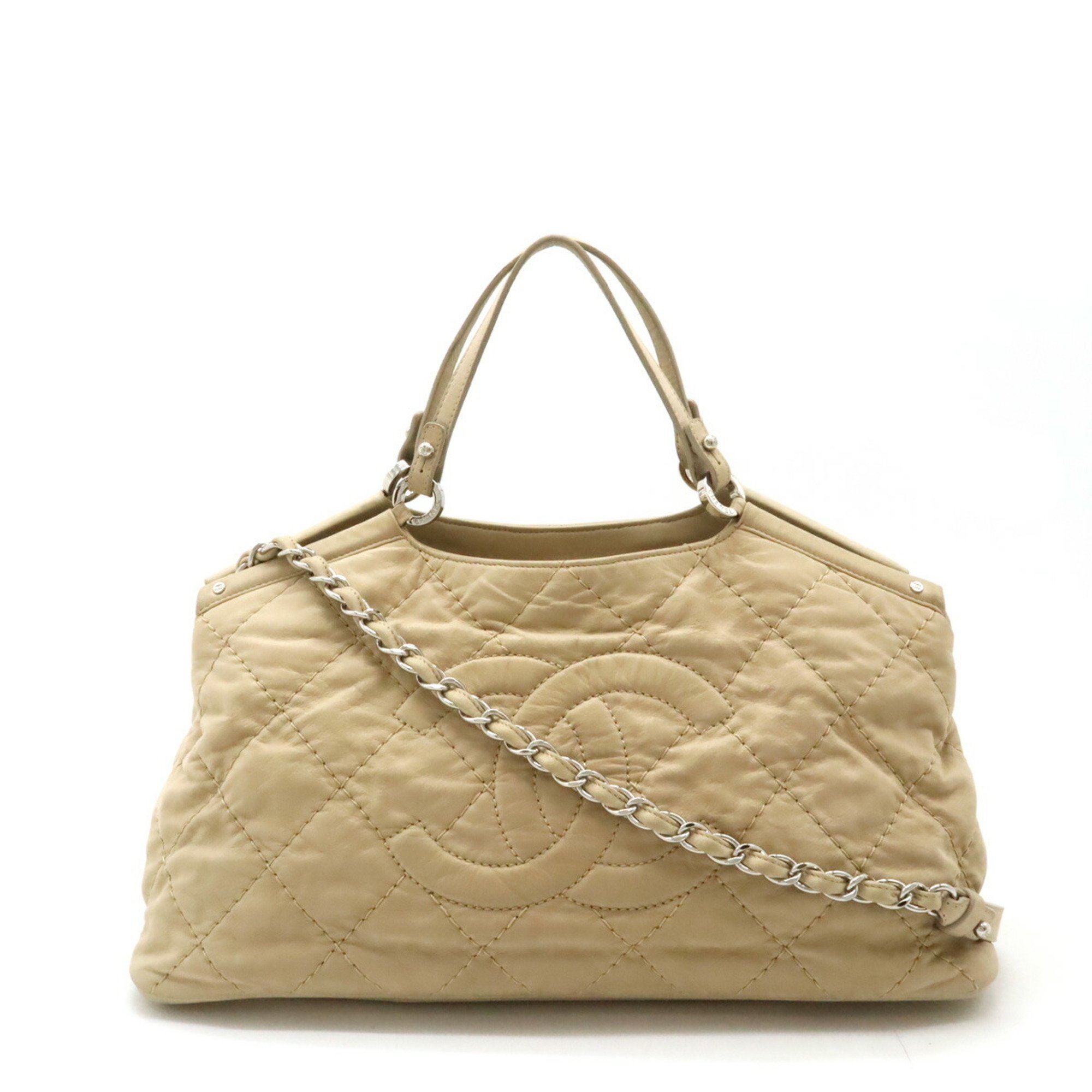 CHANEL Chanel Matelasse Coco Mark Tote Bag Chain Shoulder Sparkle Leather Beige A67045