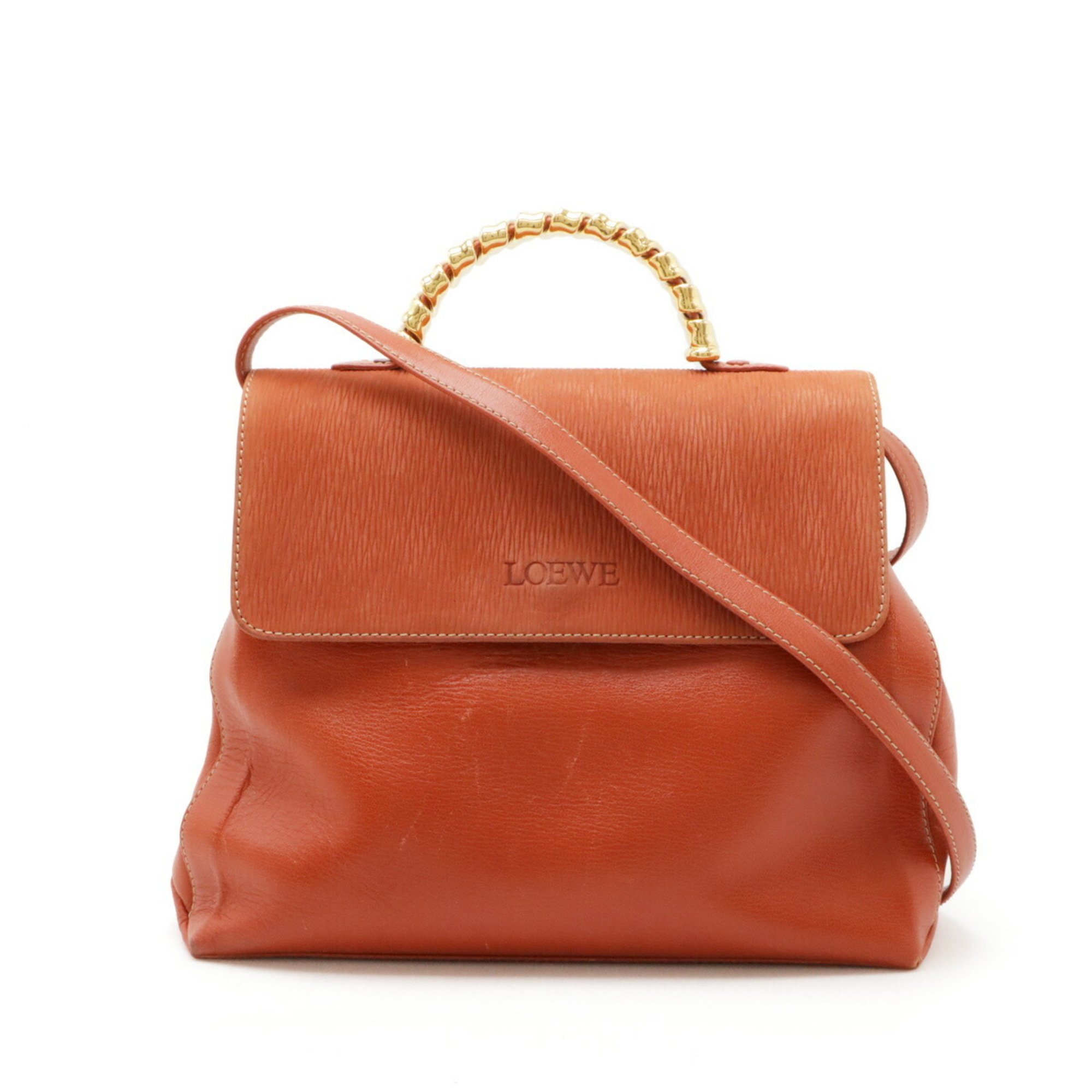 LOEWE Velazquez Twist Handbag Shoulder Bag Leather Terracotta Orange