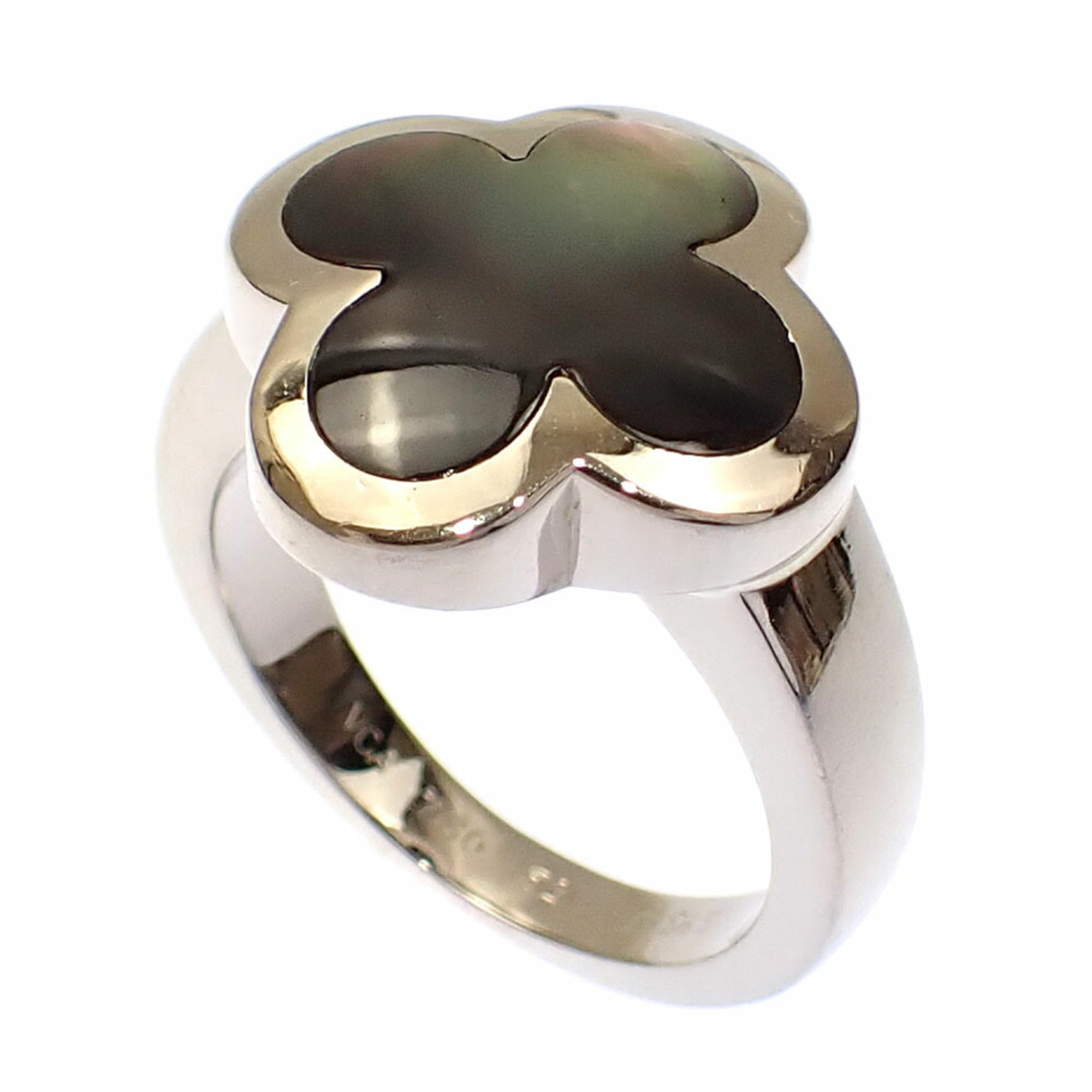 Van Cleef & Arpels Pure Alhambra Ring for Women, Black Shell, K18WG, Size 12, #52, 10.9g, 750, 18K White Gold