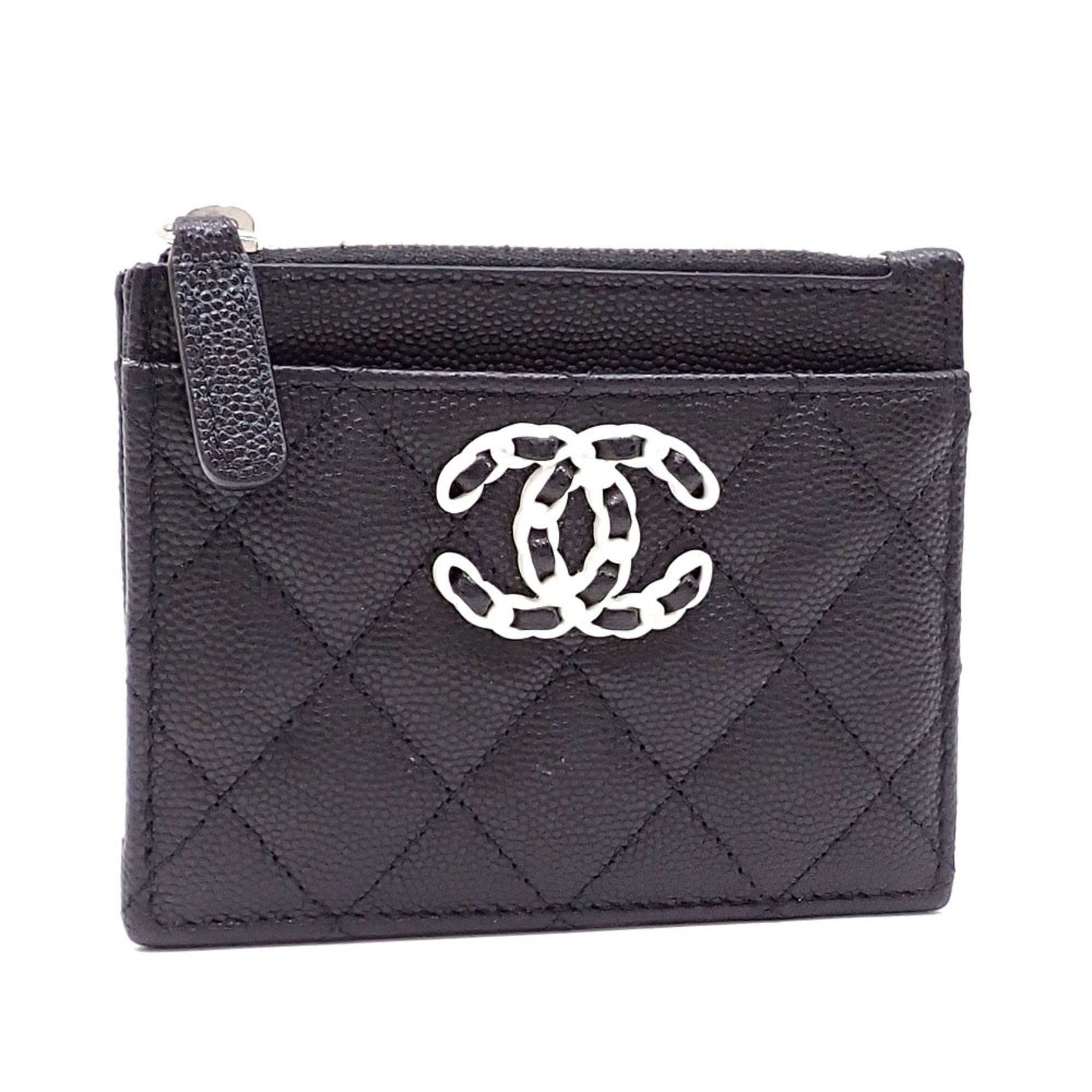 Chanel coin case, matelasse, women's, black, caviar skin, 19, Disneuf, purse, Coco mark