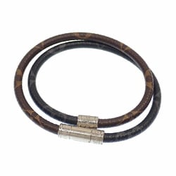 Louis Vuitton Bracelet Keep It Men's Monogram Macassar Eclipse M6555E Double Layer