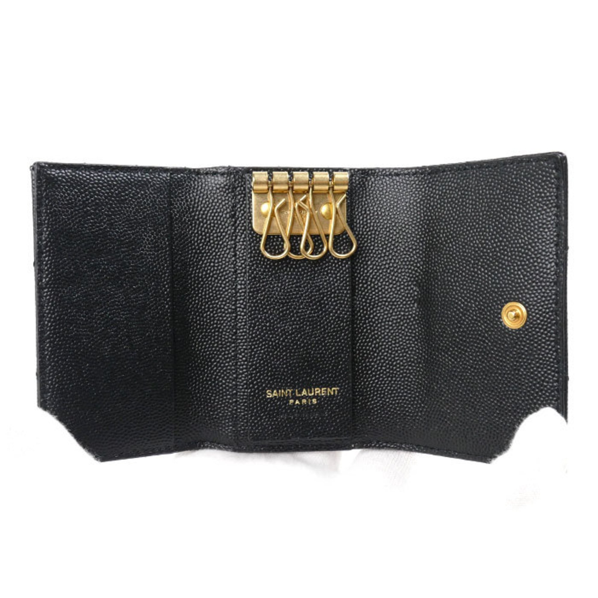 Yves Saint Laurent SAINT LAURENT PARIS Saint Laurent Paris Cassandra V-stitch key case black 736236 for women