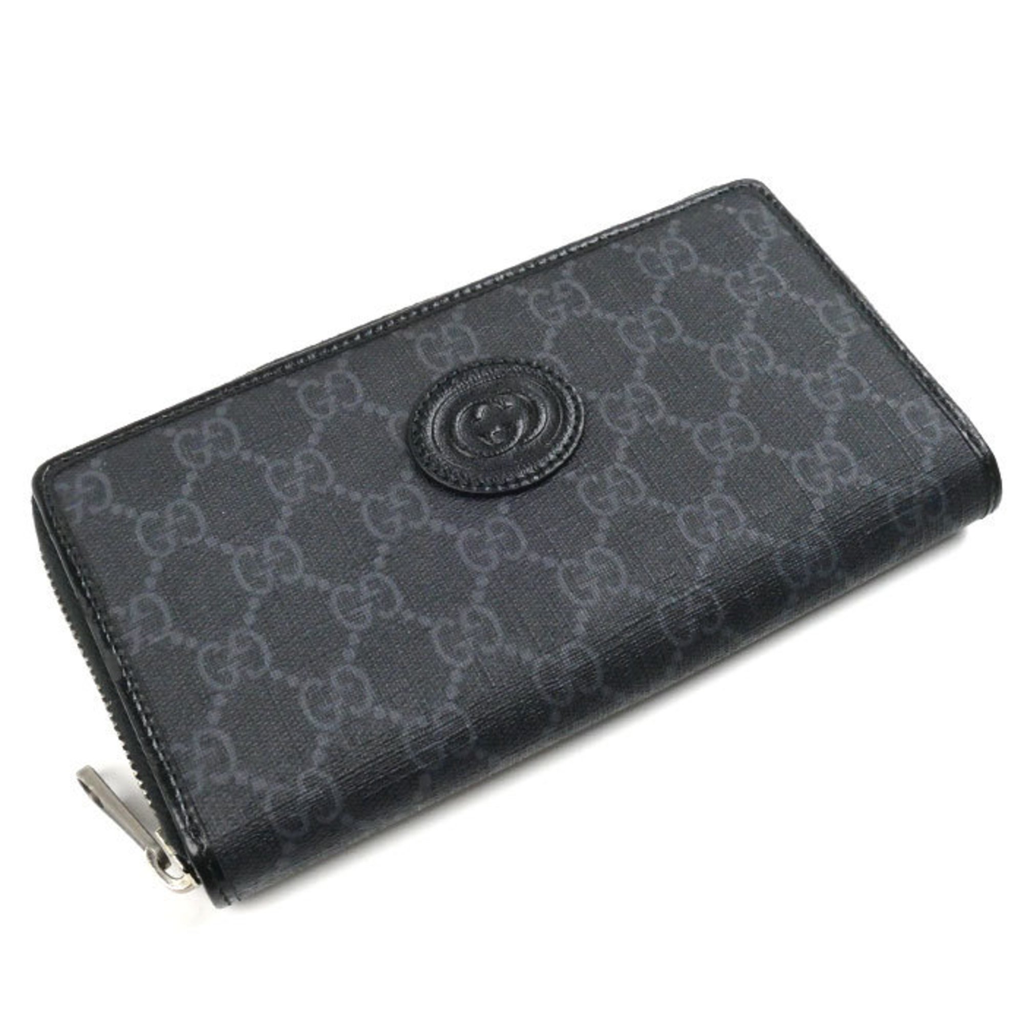 GUCCI Gucci Interlocking G Zip Around Long Wallet Round Black 673003 Men's