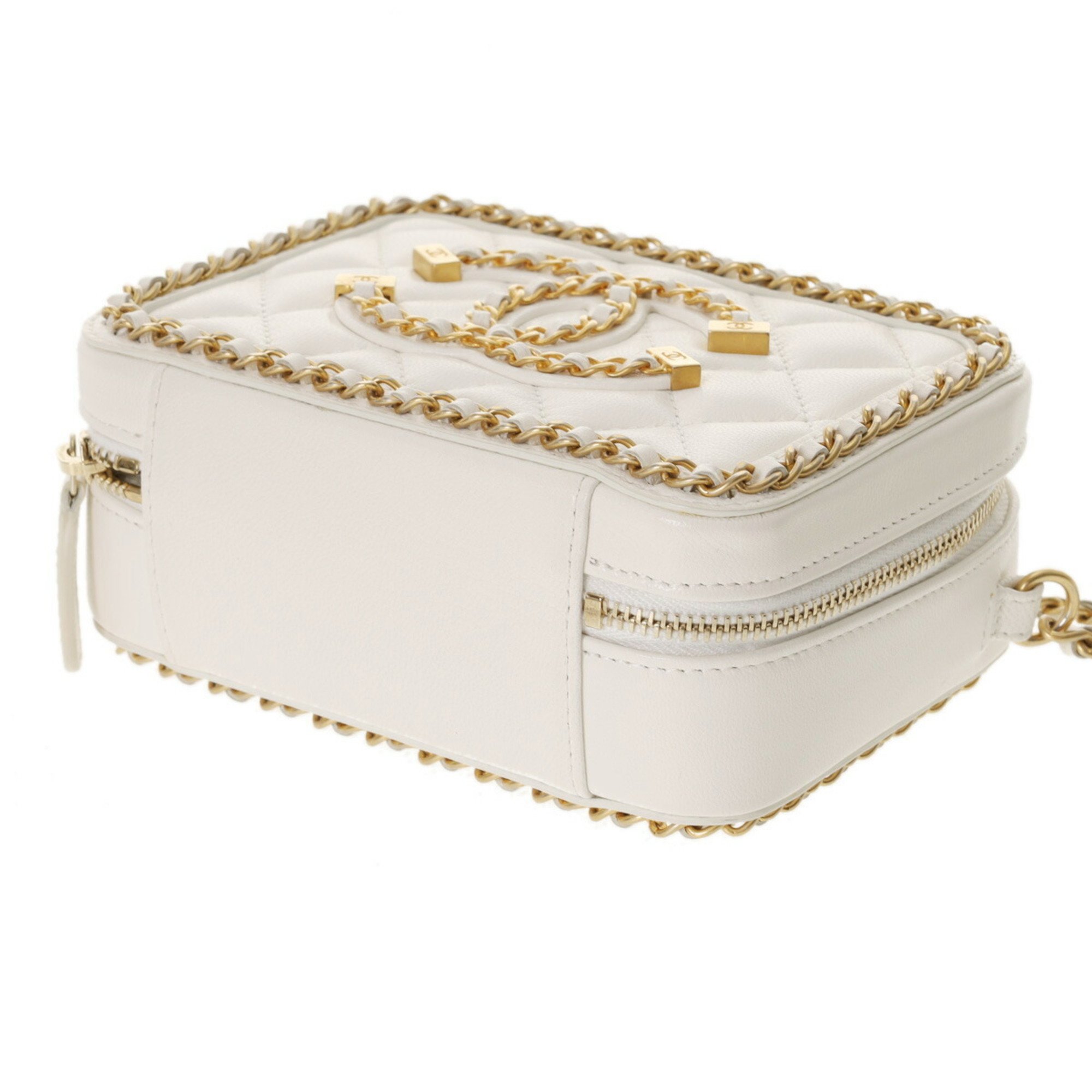 CHANEL CC Figley Small Vanity Chain Around White Women's Calf Shoulder Bag