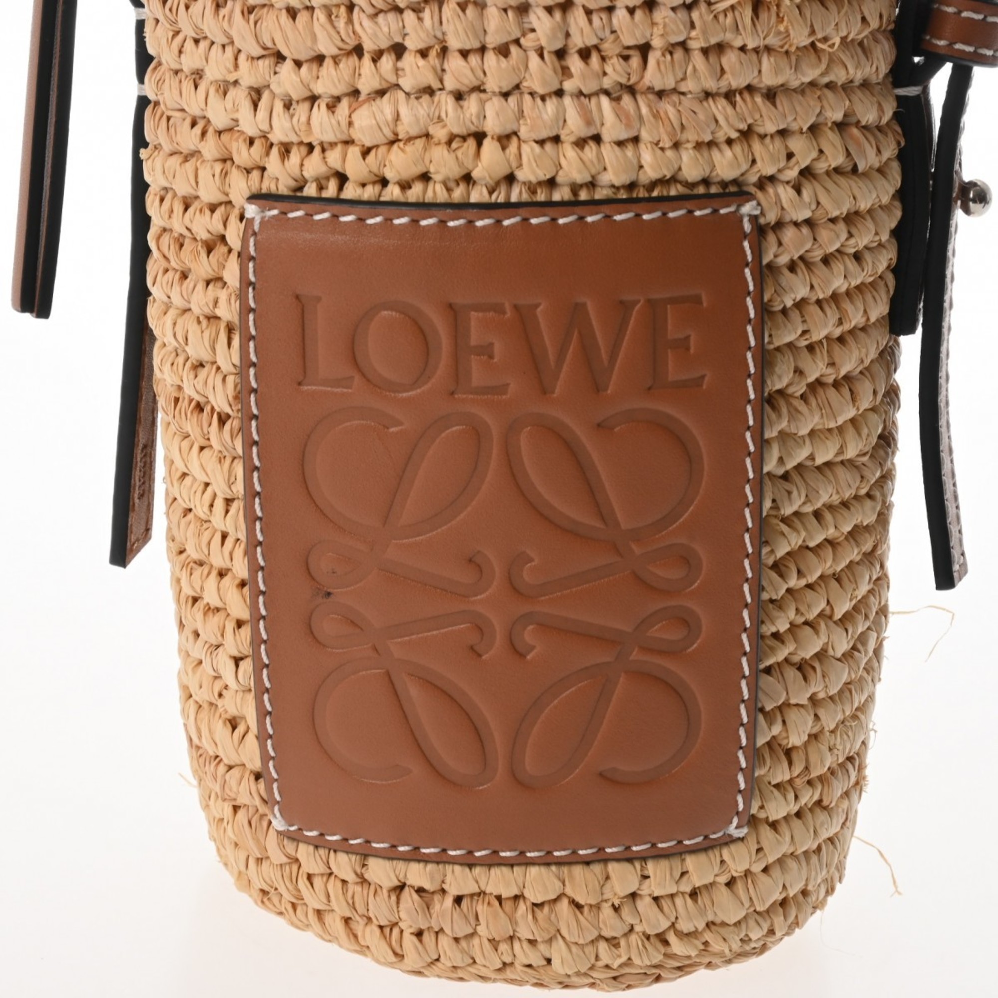 LOEWE Cylinder Pocket Beige/Brown C000P71X01 Women's Raffia Calf Shoulder Bag