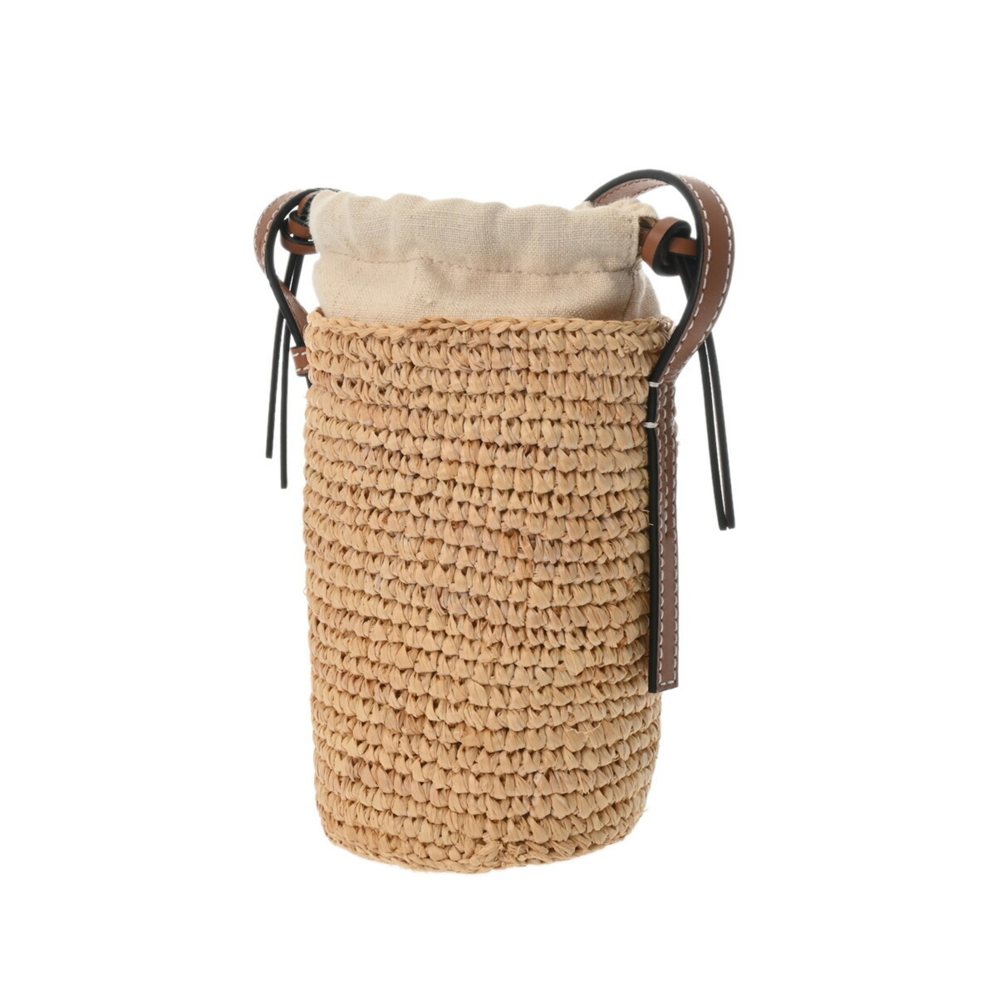 LOEWE Cylinder Pocket Beige/Brown C000P71X01 Women's Raffia Calf Shoulder Bag