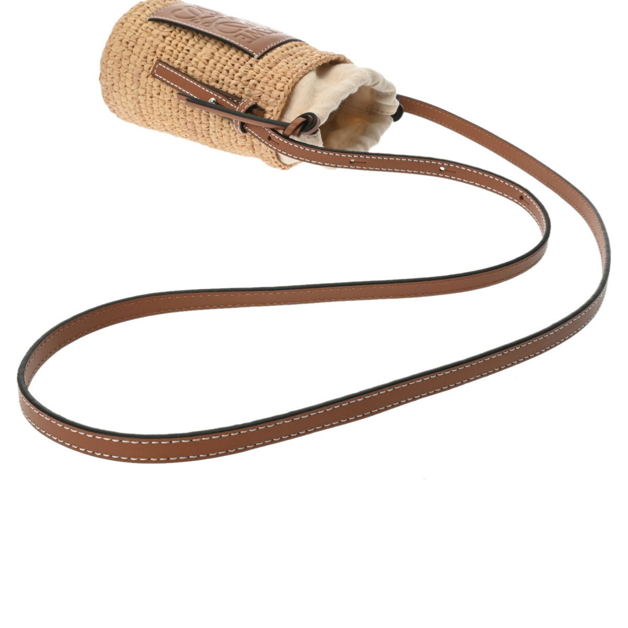 LOEWE Cylinder Pocket Beige/Brown C000P71X01 Women's Raffia Calf Shoulder Bag