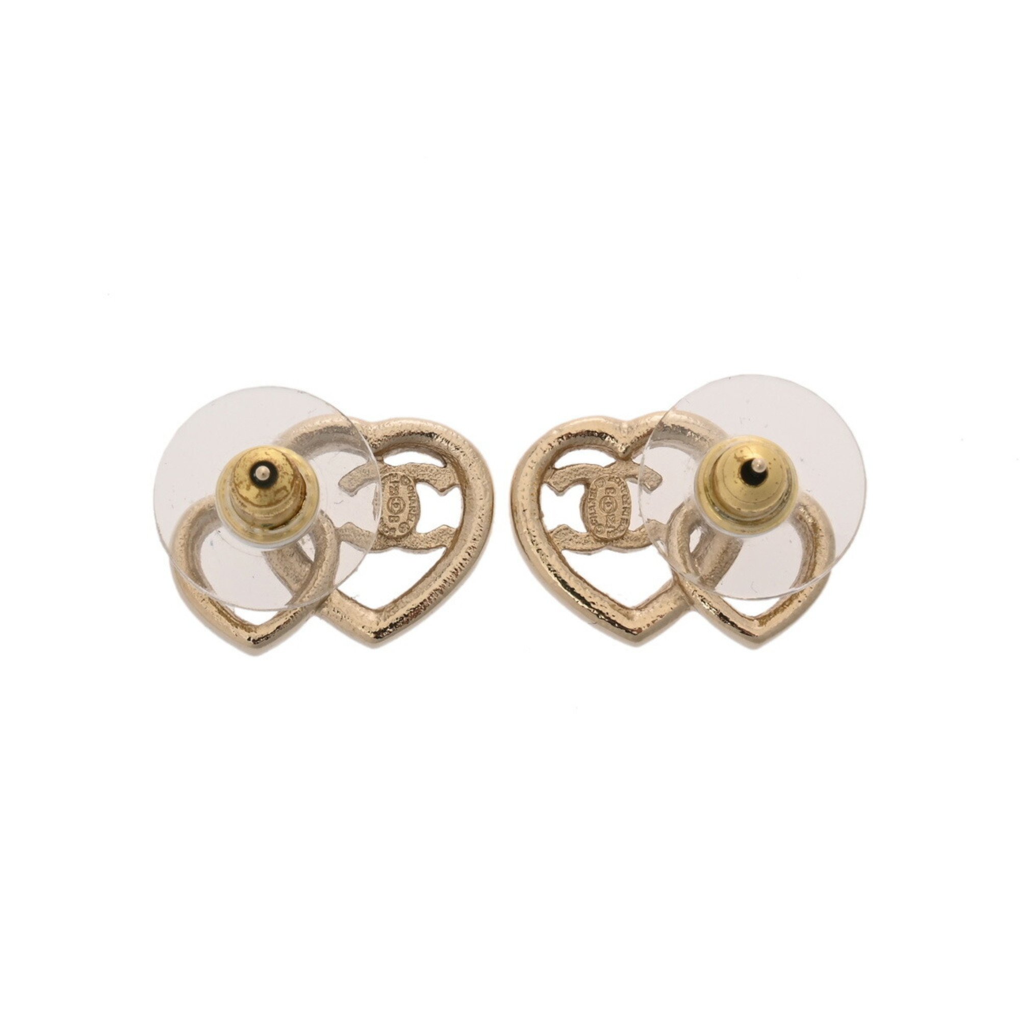 CHANEL Chanel Heart Earrings 23 Model Gold Women's Rhinestone GP