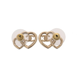 CHANEL Chanel Heart Earrings 23 Model Gold Women's Rhinestone GP