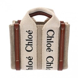 Chloé Chloe Woody Nano Shoulder Bag Greige/White/Brown Women's Linen/Calf Handbag