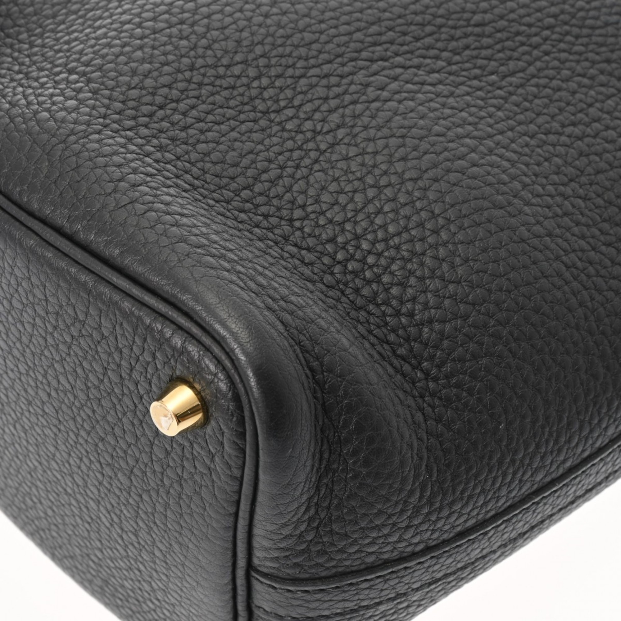 HERMES Picotin Lock PM Black U Stamp (around 2022) Women's Taurillon Clemence Handbag