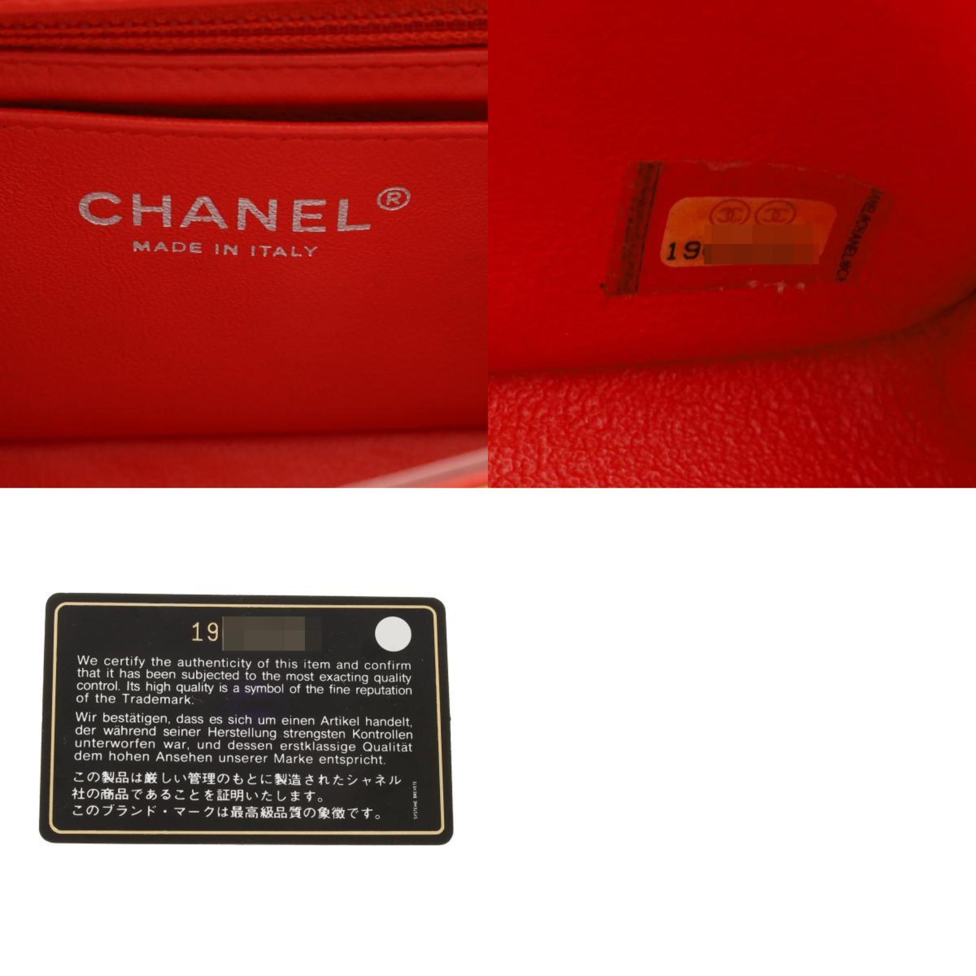 CHANEL Chanel Chain Shoulder 20cm Beige/Red Women's Enamel Bag