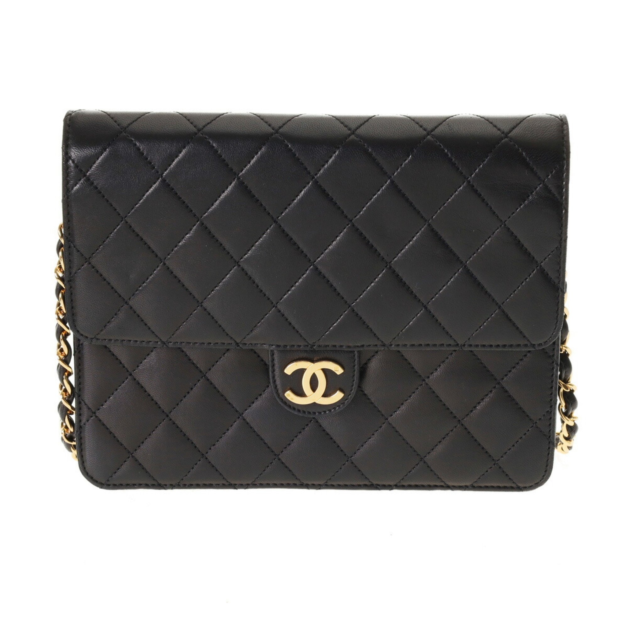 CHANEL Chanel Matelasse 22cm Chain Shoulder Black Women's Lambskin Bag