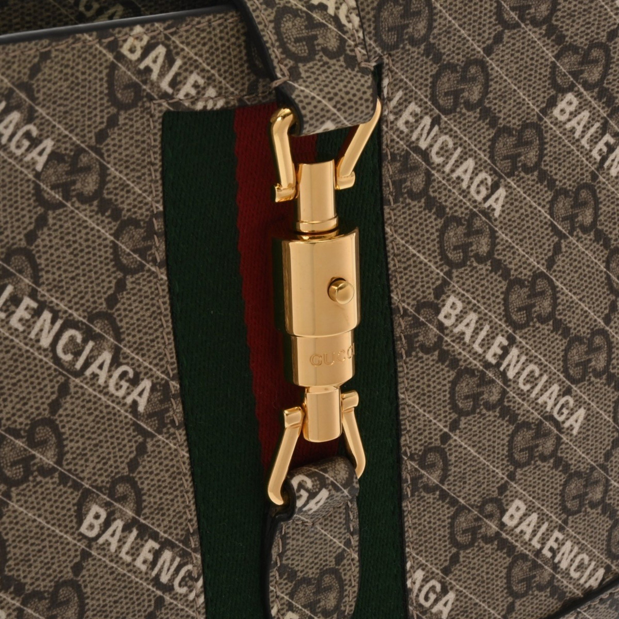 GUCCI GG Supreme Jackie 1961 The Hacker Project Balenciaga Collaboration Outlet Beige 636706 Women's PVC Shoulder Bag